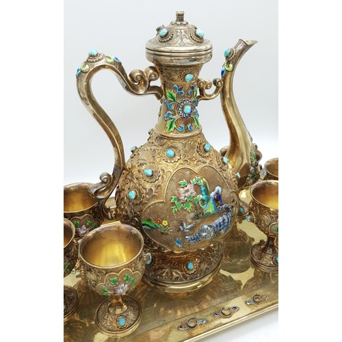 1501 - A Magnificent Chinese 20th Century, Solid Silver and Enamel Tea Set and Tray. Incredible workmanship... 