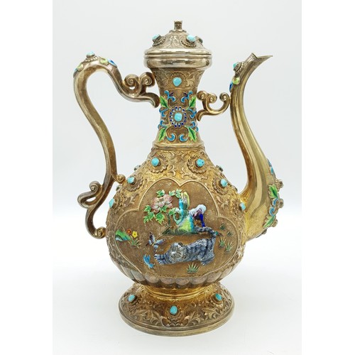 1501 - A Magnificent Chinese 20th Century, Solid Silver and Enamel Tea Set and Tray. Incredible workmanship... 