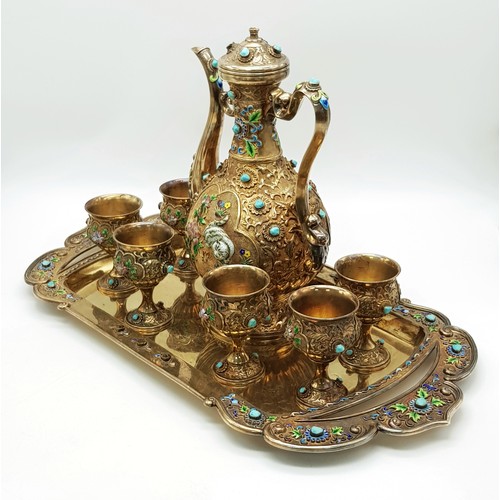 1501 - A Magnificent Chinese 20th Century, Solid Silver and Enamel Tea Set and Tray. Incredible workmanship... 