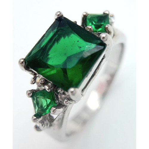 Attractive SILVER RING set with GREEN GARNET GEMSTONES. Having Square ...