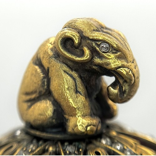 722 - A Diamond Set Gilded Silver, Enamel and Nephrite Jade Surprise Egg. Russian Imperial style 'Easter E... 