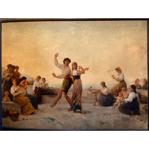 Édouard Alexandre Sain (French, 1830–1910), A Young Couple Dancing on a Coastal Terrace. Signed “Édouard Sain” lower right. Oil on canvas, 158 × 213 cm.