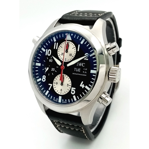 31 - Am IWC Limited Edition (21 of 50) Pilots Automatic Chronograph Watch. Model IW371813. Black leather ... 