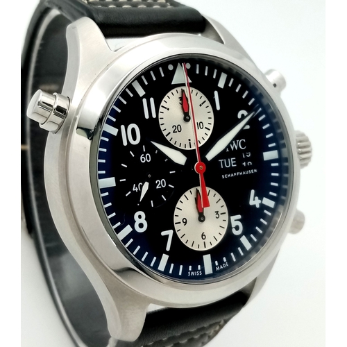 31 - Am IWC Limited Edition (21 of 50) Pilots Automatic Chronograph Watch. Model IW371813. Black leather ... 