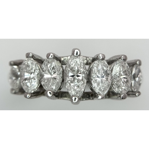 15 - An 18K White Gold Marquise Cut Seven Stone Diamond Ring. Circa 1ctw diamonds. Ring size M. 5.58g tot... 