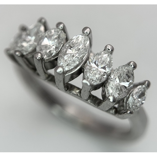 15 - An 18K White Gold Marquise Cut Seven Stone Diamond Ring. Circa 1ctw diamonds. Ring size M. 5.58g tot... 