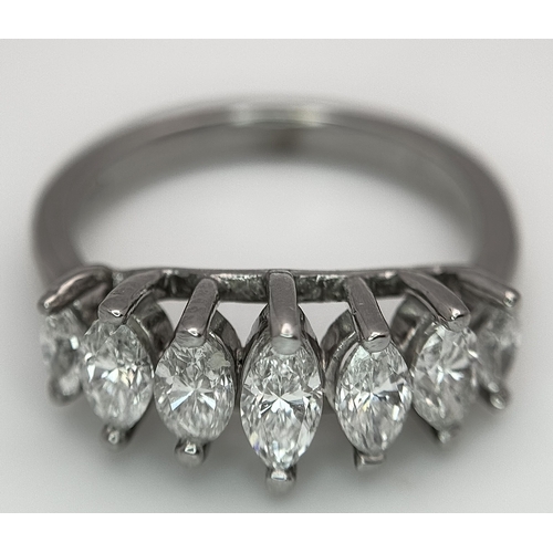 15 - An 18K White Gold Marquise Cut Seven Stone Diamond Ring. Circa 1ctw diamonds. Ring size M. 5.58g tot... 