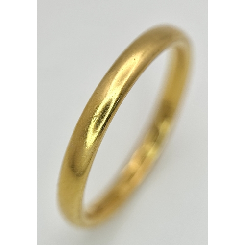 37 - A 22K Yellow Gold Wedding Band. 2.4mm Band Width, Size O. Total Weight 3.55 Grams.