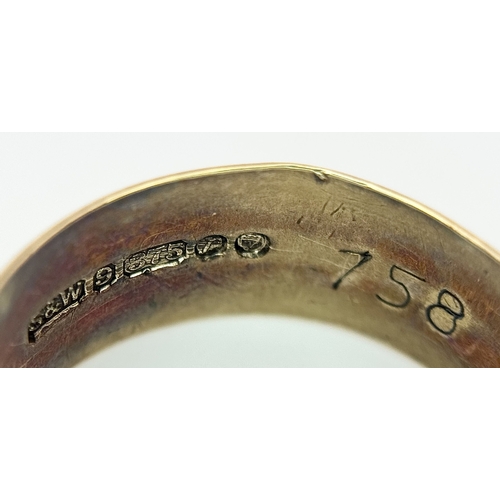 44 - A 9K Yellow Gold Wedding Band. 6.6mm Band Width, Size R. Total Weight 3.11 Grams.