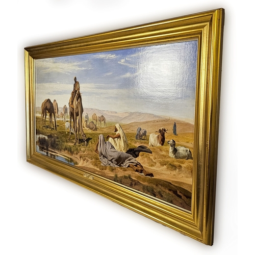45 - Frederick Goodall R.A. (British, 1822–1904), Arabs and Camels at a Watering Place. Signed with monog... 