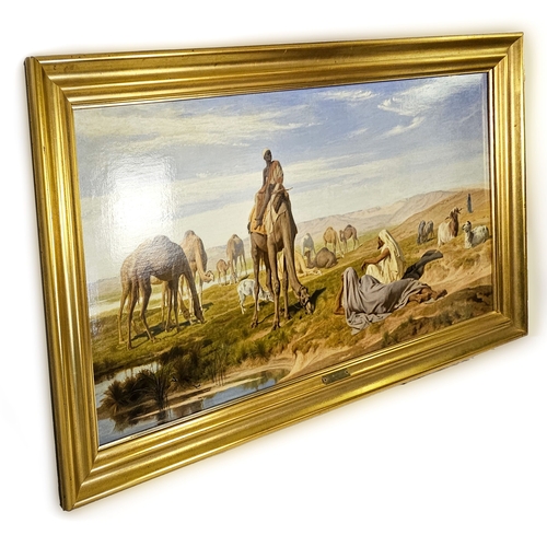 45 - Frederick Goodall R.A. (British, 1822–1904), Arabs and Camels at a Watering Place. Signed with monog... 