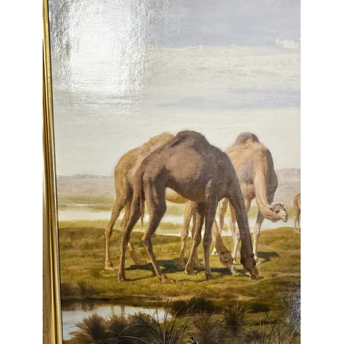 45 - Frederick Goodall R.A. (British, 1822–1904), Arabs and Camels at a Watering Place. Signed with monog... 