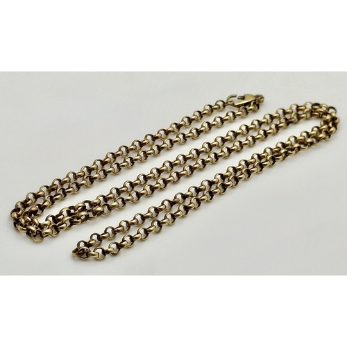 9 - A 9K Yellow Gold Belcher Link Chain Necklace. 62cm in Length. Total Weight 11 Grams.
