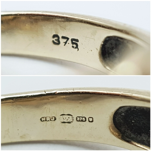 503 - A 9K YELLOW GOLD, DIAMOND SET, CIRCLES DESIGN RING. 3.4G, SIZE P. SC 5032