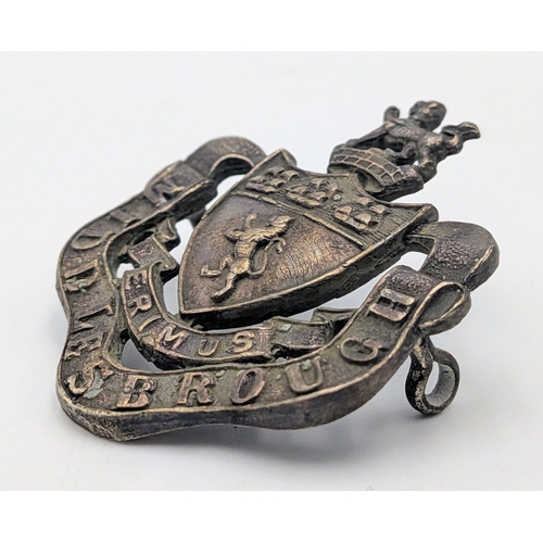 556 - WW1 Middlesbrough Volunteer Training Corps Cap Badge. Maker Marked.