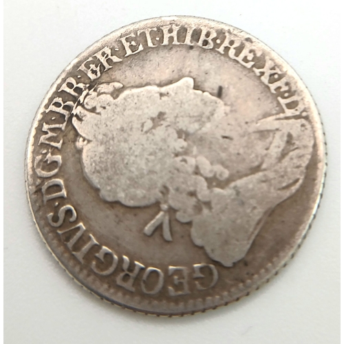 507 - A 1721/0 George I Silver Shilling Coin.
