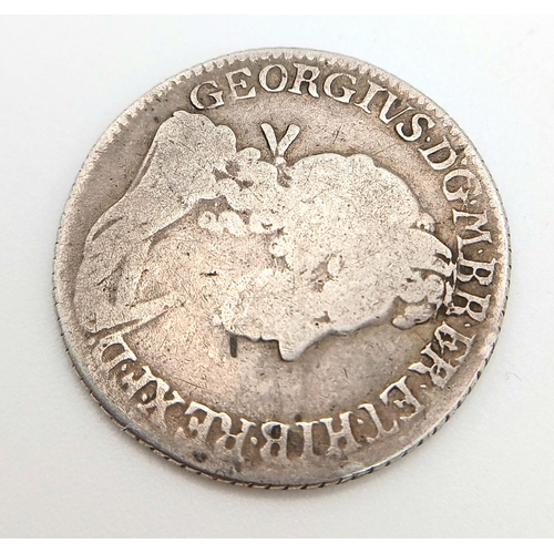 507 - A 1721/0 George I Silver Shilling Coin.