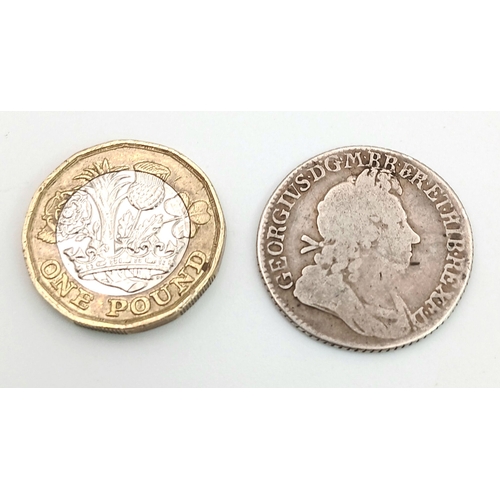 507 - A 1721/0 George I Silver Shilling Coin.