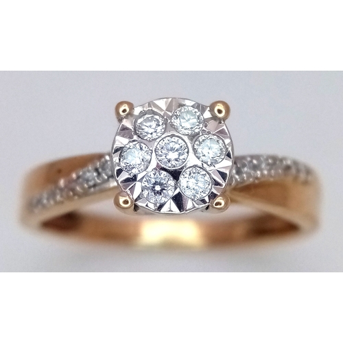 545 - A 9K WHITE GOLD, DIAMOND SET TWIST DESIGN RING. 0.20CTW. 2.1G, SIZE J. SC 5050
