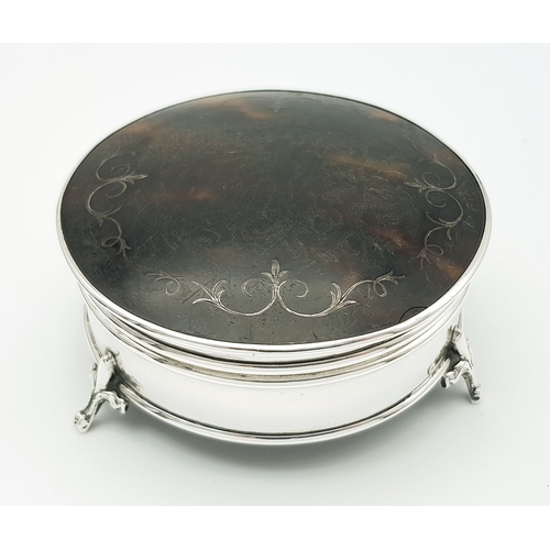 46 - An Antique Mappin & Webb Sterling Silver and Tortoise Shell Trinket Box. Velvet lining. Hallmarks fo... 