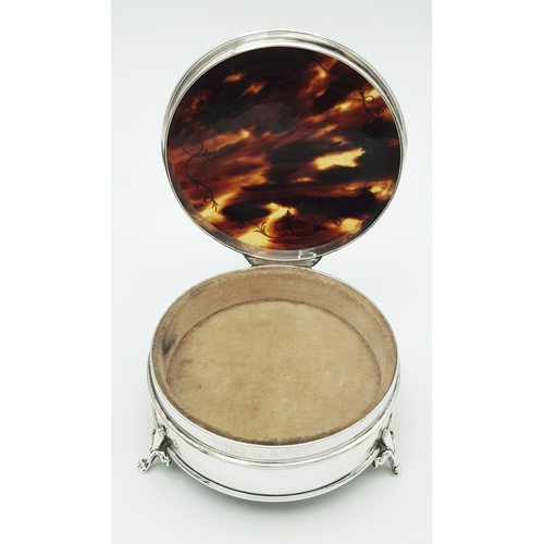 46 - An Antique Mappin & Webb Sterling Silver and Tortoise Shell Trinket Box. Velvet lining. Hallmarks fo... 