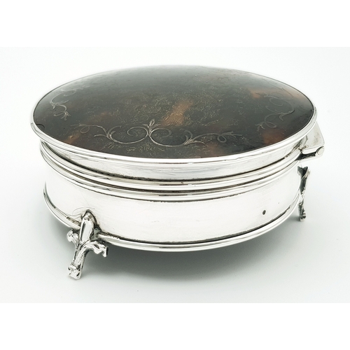46 - An Antique Mappin & Webb Sterling Silver and Tortoise Shell Trinket Box. Velvet lining. Hallmarks fo... 