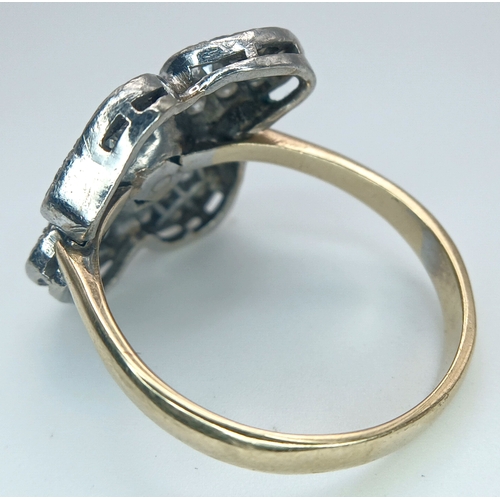 48 - AN 14K YELLOW GOLD, DIAMOND SET, FANCY FLOWER DESIGN RING. 1.50CTW. 5.2G, SIZE M/N. TAN 5003