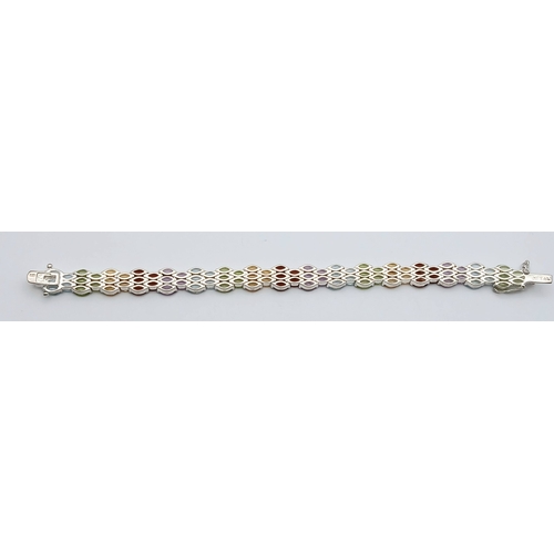 501 - A Beautiful Sterling Silver Blue Topaz, Peridot, Citrine, Garnet and Amethyst Multi-Row Tennis Brace... 