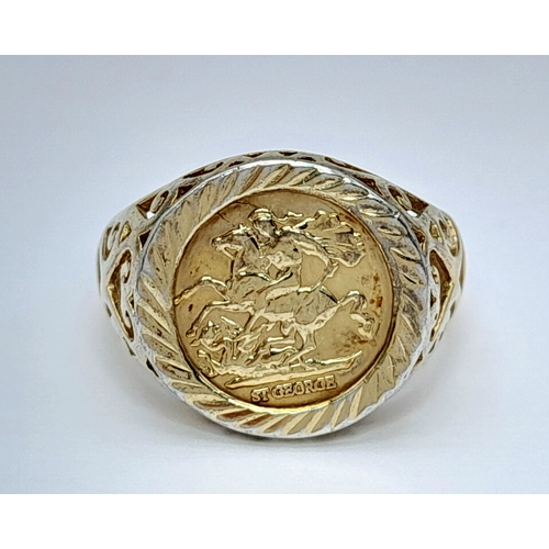 557 - A Vintage Gold Gilded Sterling Silver St. George and the Dragon Signet Ring. Size V. The Ring measur... 