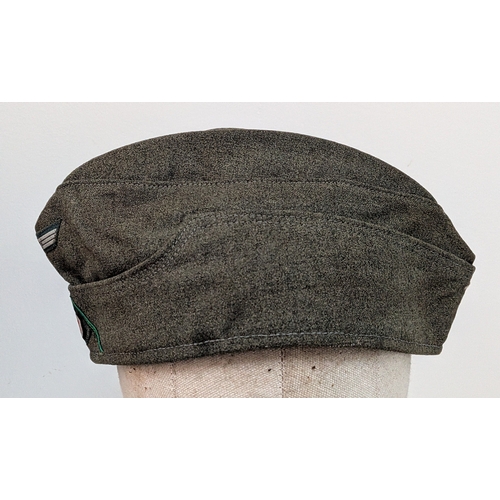 60 - WW2 German Heer (Army) Nco’s Tailor Made M34 Overseas Side Cap). With green soutache for Gebirgsjäge... 