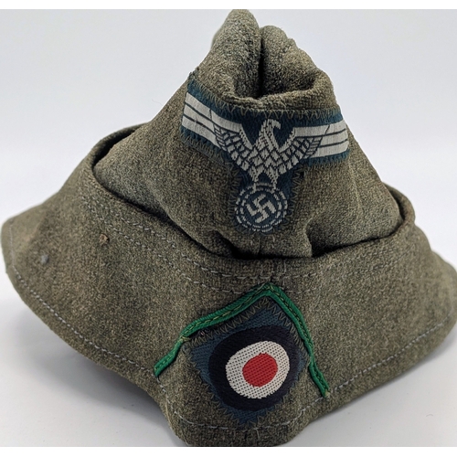 60 - WW2 German Heer (Army) Nco’s Tailor Made M34 Overseas Side Cap). With green soutache for Gebirgsjäge... 