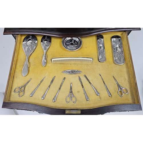 8 - A RARE BEAUTIFUL WOOD AND SOLID SILVER PORTUGESE VANITY TABLE (CIRCA 1860) ALL TRIMMINGS BEING SILVE... 