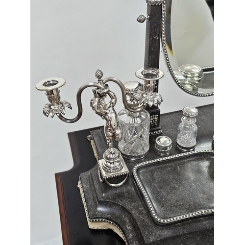 8 - A RARE BEAUTIFUL WOOD AND SOLID SILVER PORTUGESE VANITY TABLE (CIRCA 1860) ALL TRIMMINGS BEING SILVE... 