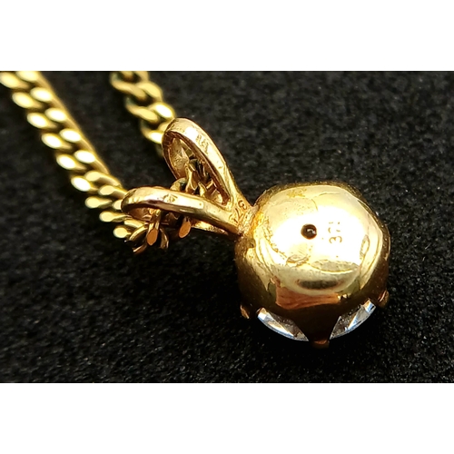 548 - A 9K GOLD NECK CHAIN WITH A CZ PENDANT.    3.7gms    44cms