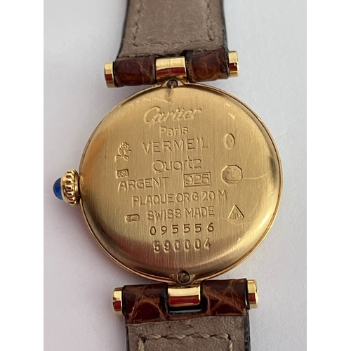 7 - Ladies Vintage ‘MUST DE CARTIER’  WRISTWATCH. Paris Vermeil 095556.- 590004. CARTIER CROCODILE STRAP... 