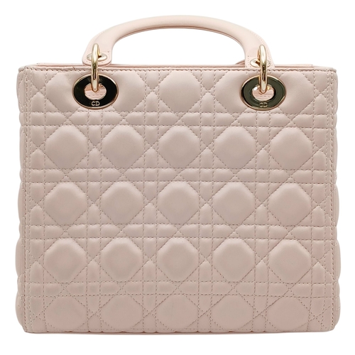 12 - A Christian Dior Blush Pink Cannage Quilted Leather Lady Dior Handbag. Blush pink leather exterior w... 