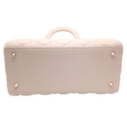 12 - A Christian Dior Blush Pink Cannage Quilted Leather Lady Dior Handbag. Blush pink leather exterior w... 