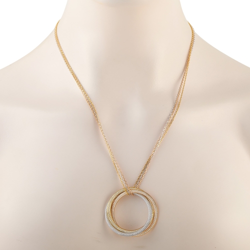 59 - A Cartier Trinity 18K Rose, Yellow, and White Gold 2.60ct Diamond Necklace. The circular pendant ble... 