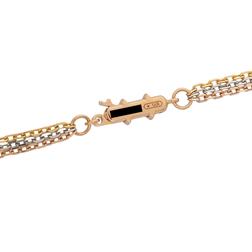 59 - A Cartier Trinity 18K Rose, Yellow, and White Gold 2.60ct Diamond Necklace. The circular pendant ble... 