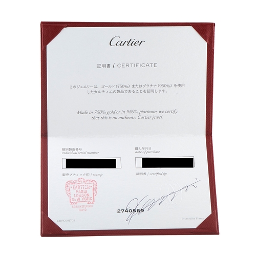 59 - A Cartier Trinity 18K Rose, Yellow, and White Gold 2.60ct Diamond Necklace. The circular pendant ble... 