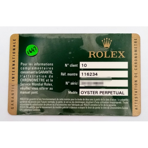 47 - A Rolex Datejust Automatic Gents Watch. Model 116234. Stainless steel bracelet and case - 36mm. Ice ... 