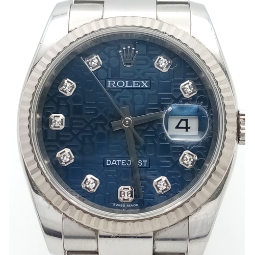 47 - A Rolex Datejust Automatic Gents Watch. Model 116234. Stainless steel bracelet and case - 36mm. Ice ... 