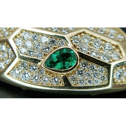 58 - A W.G.I Certified Stunning 18K Yellow Gold, Diamond and Emerald Panther Head Pendant - Presented on ... 