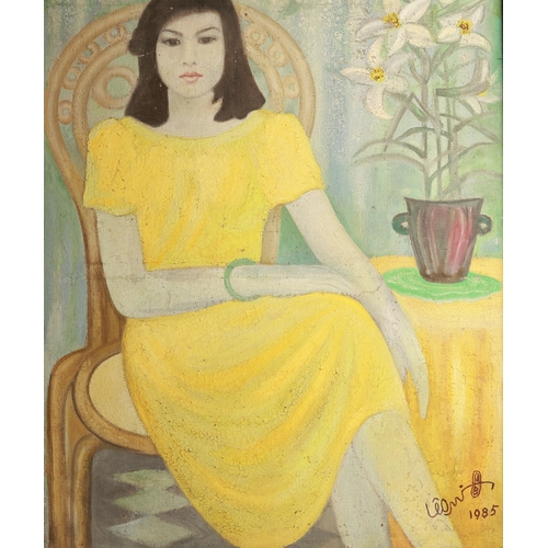 Portrait by Le Dinh Quy, 96x80 cm, Oil on canvas. With certificate of authenticity from the artist. Le Dinh Quy is a Vietnamese sculptor and painter from Thanh Hoa, affectionately known as "the Prodigy of the Thanh region" (Quai kiet xu Thanh). In 1966 he graduated top of his class in sculpture from the Vietnam University of Fine Arts, and later trained in Ukraine under the Soviet sculptor Makagon; he is also renowned as an amateur astronomer who published a hypothesis on the origin of the solar system. His works range from monumental war memorials along the Ho Chi Minh Trail to hundreds of paintings spanning classical, surreal, cubist, and abstract styles. Comes with a certificate issued by the artist. This item is held at Cadmore ASIAN Office in Vietnam and will be shipped from there. Buyers will be responsible for direct shipping payments. Delivery will take slightly longer.