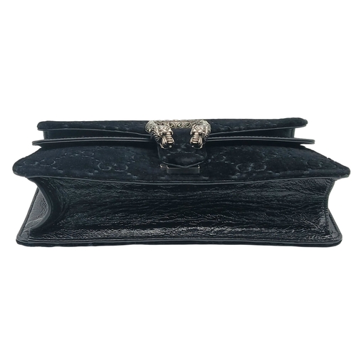 2 - A Gucci Velvet GG Monogram Dionysus Shoulder Bag. Black GG monogram velvet exterior with black paten... 