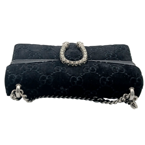 2 - A Gucci Velvet GG Monogram Dionysus Shoulder Bag. Black GG monogram velvet exterior with black paten... 