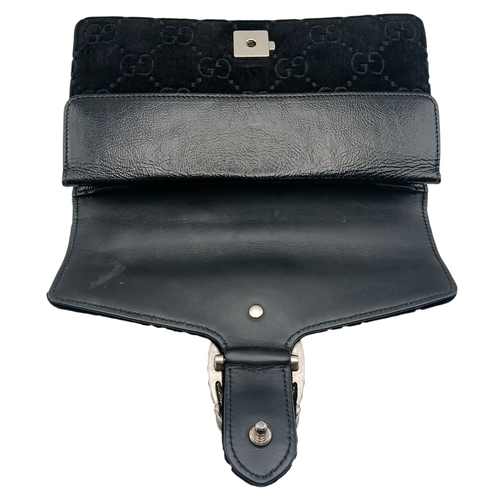 2 - A Gucci Velvet GG Monogram Dionysus Shoulder Bag. Black GG monogram velvet exterior with black paten... 