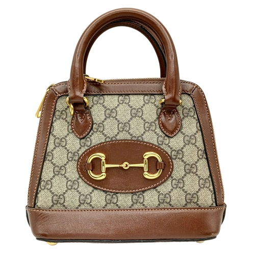 6 - A Gucci GG Supreme Monogram Azalea Small Horsebit 1955 Top Handle Bag. Beige and ebony GG Supreme ca... 