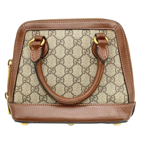 6 - A Gucci GG Supreme Monogram Azalea Small Horsebit 1955 Top Handle Bag. Beige and ebony GG Supreme ca... 