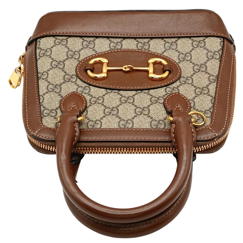 6 - A Gucci GG Supreme Monogram Azalea Small Horsebit 1955 Top Handle Bag. Beige and ebony GG Supreme ca... 